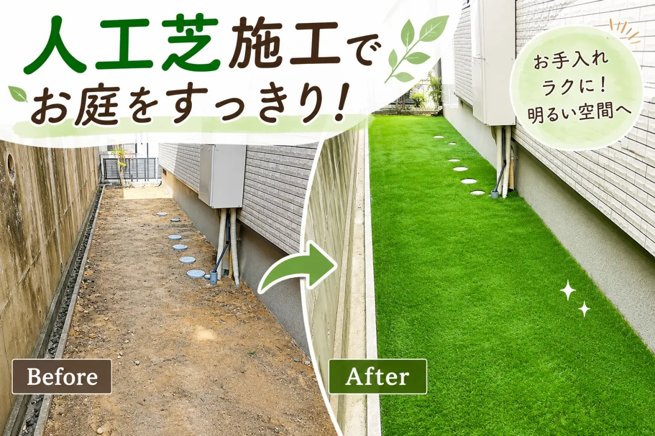 人工芝施工｜お庭のお手入れをラクに！明るくきれいな空間へ【三重県でリフォーム・ハウスクリーニングするならアトラ】