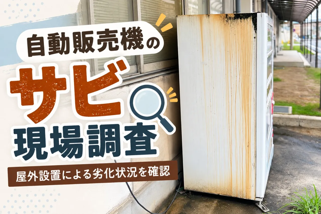 自動販売機のサビを現場調査【三重県でリフォーム・ハウスクリーニングするならアトラ】